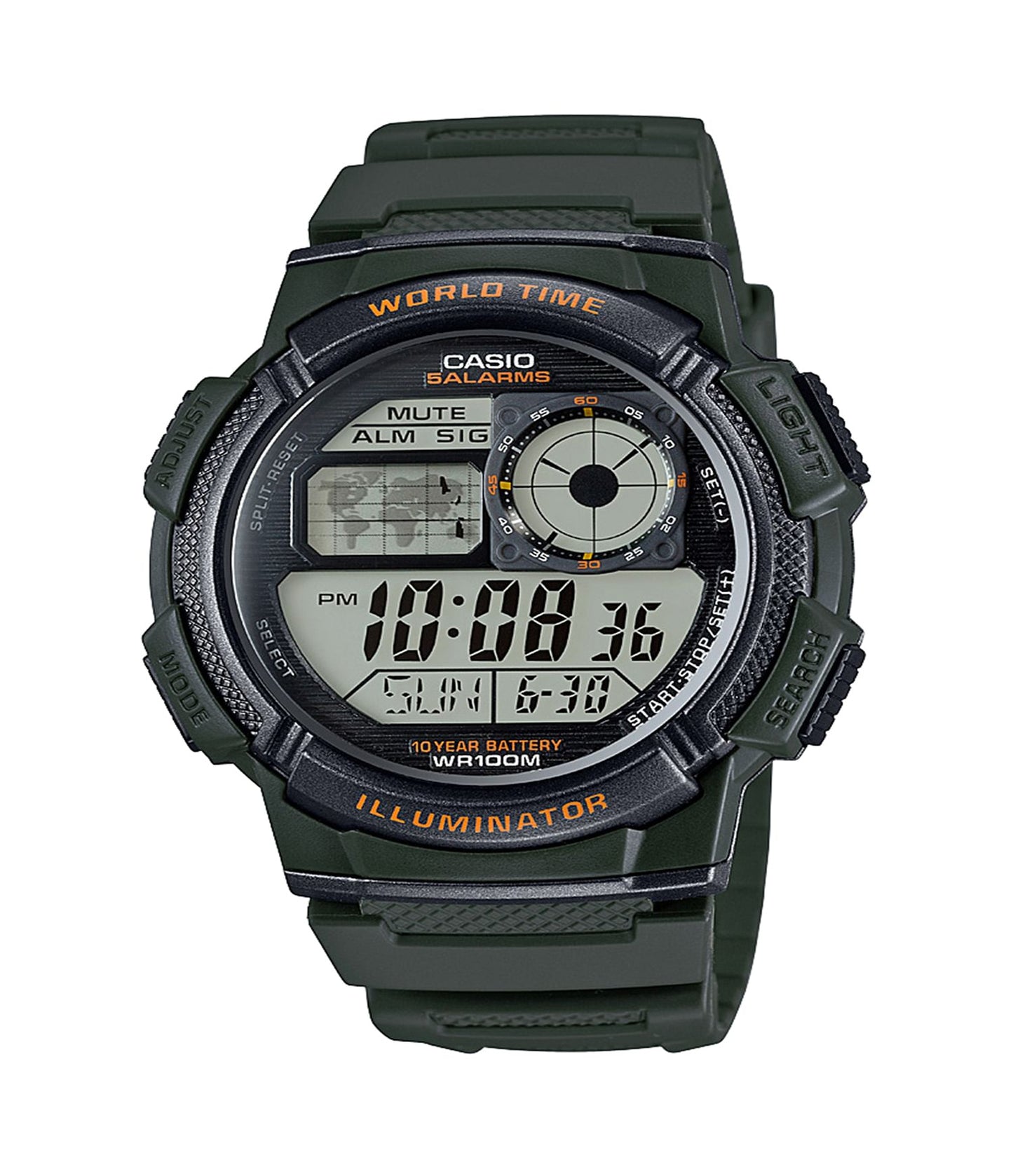 Casio Men's '10-Year Battery' Quartz Resin Watch, Color:Green (Model: