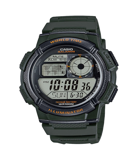 Casio Men's '10-Year Battery' Quartz Resin Watch, Color:Green (Model: