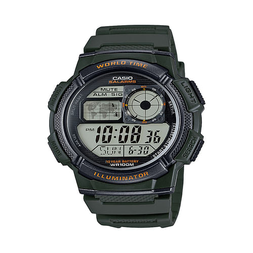Casio Men's '10-Year Battery' Quartz Resin Watch, Color:Green (Model: